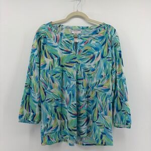 Stella Parker Collection Womens Size Large Abstract Print Long Sleeve Blouse Top